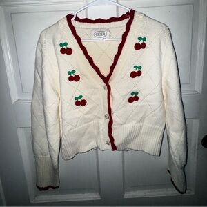 Cider Cream Cardigan with Red Cherry Details